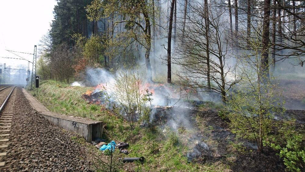 Ostrov: Likvidace požáru byla zkomplikována špatně přístupným terénem kolem železniční tratě